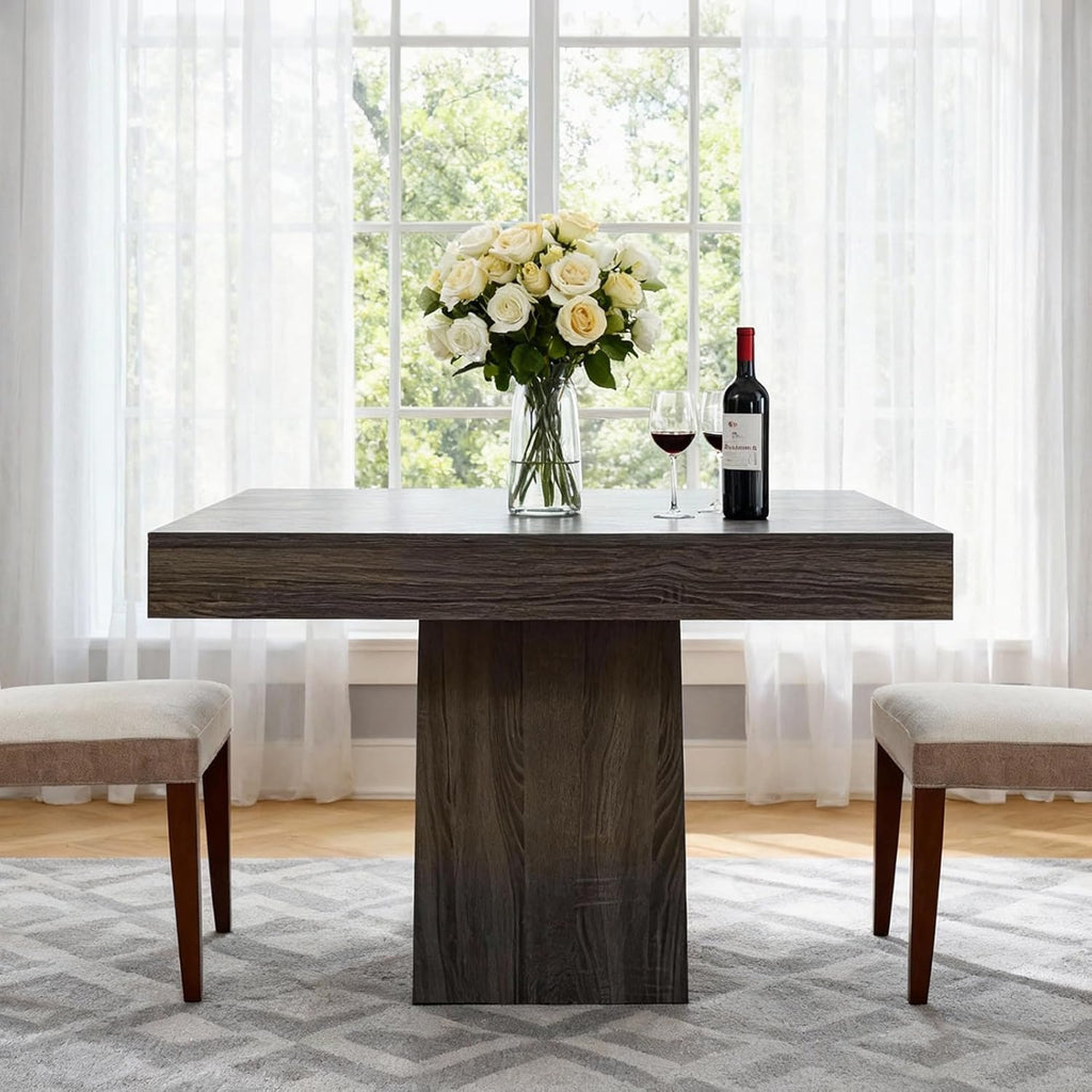 GarveeHome Square Dining Table for 4, 31.5'' Small Kitchen Table with Pedestal Base, Farmhouse Dinner Tables for Kitchen, Dining Room, Living Room, Cafe, Apartment, Small Spaces (Grey-Black)