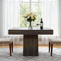 GarveeHome Square Dining Table for 4, 31.5'' Small Kitchen Table with Pedestal Base, Farmhouse Dinner Tables for Kitchen, Dining Room, Living Room, Cafe, Apartment, Small Spaces (Grey-Black)