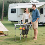 Anbte Folding Camping Table, 24"X 16" Adjustable Height Small Folding Table | Aluminum, with Carrying Handle, Lightweight, Portable Camping Table for Outdoor Indoor Picnic Beach BBQ Grill Patio (Black)