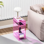 Clear Acrylic Side Table, Narrow Nightstand Bedside Table for Bedroom, Skinny Small End Table (Pink, 8.7'' x 15.7'' x 21.7")