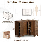 Corner Cabinet with Charging Station,L-Shaped Kitchen Pantry Storage Cabinet with 3 Drawers,Freestanding Kitchen Pantry Cabinets with Wine Rack,Glass Rack,Sliding Door for Dining Room (Walnut)