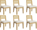 GarveeHome Rattan Dining Chairs Set of 6, French Country Kitchen Chairs with Rattan Back, Modern Mid Century Dining Room Chair with Wooden Legs for Dining Room/Kitchen/Bedroom/Living Room, Natural