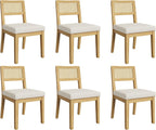 GarveeHome Rattan Dining Chairs Set of 6, French Country Kitchen Chairs with Rattan Back, Modern Mid Century Dining Room Chair with Wooden Legs for Dining Room/Kitchen/Bedroom/Living Room, Natural