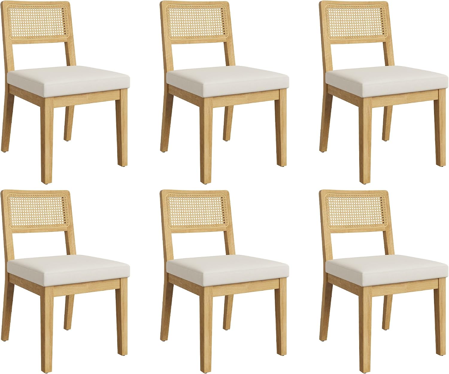 GarveeHome Rattan Dining Chairs Set of 6, French Country Kitchen Chairs with Rattan Back, Modern Mid Century Dining Room Chair with Wooden Legs for Dining Room/Kitchen/Bedroom/Living Room, Natural