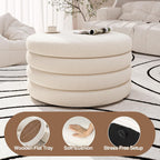 FiveWillowise 30 Inch Round Ottoman with Storage,Large Sherpa Coffee Table | Modern Ottomans with Removable Lid Tray,Multi-Functional,Cozy Foot Rest for Couch,Living Room,Bedroom,Makeup Room,Cream White