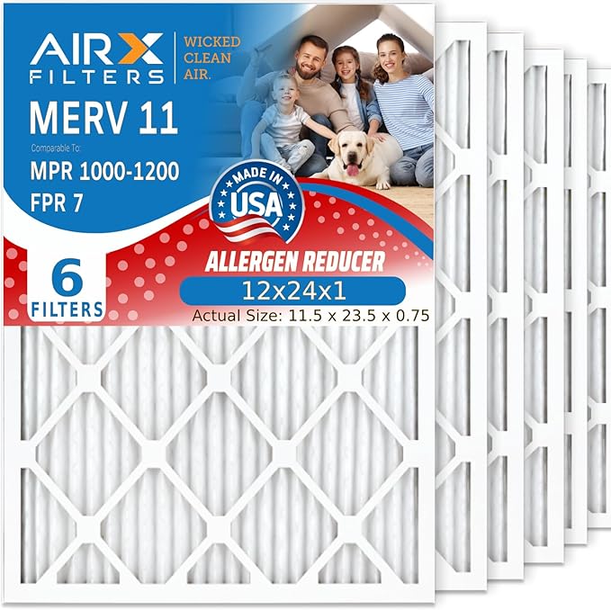 AIRX FILTERS WICKED CLEAN AIR. 12x24x1 Air Filter MERV 11 Electrostatic Pleated Air Conditioner Filter 6 Pack HVAC AC Furnace Filters