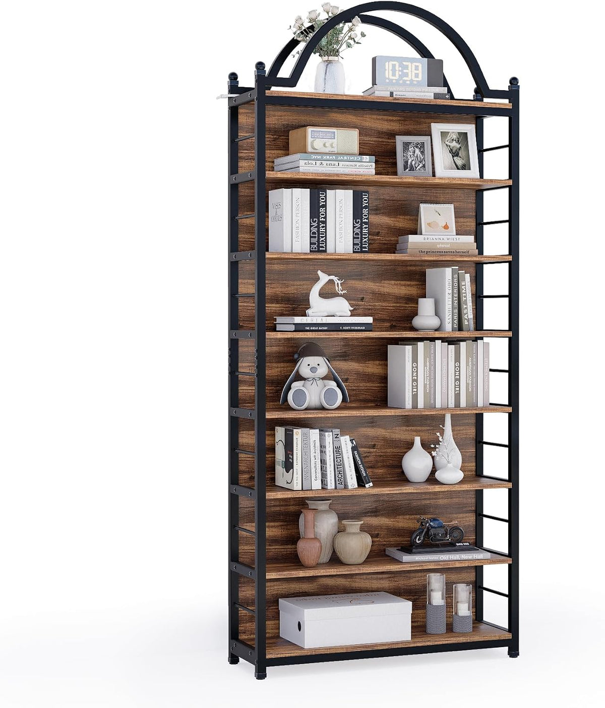 CD Storage Rack Holds 400+ CDs, 8-Tier CD DVD Storage Tower Organizer, Large Media Storage Shelf with Adjustable Feet for Living Room Bedroom Home Entertainment, Rustic Brown
