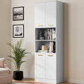 Cozy Castle Kitchen Pantry Cabinet, 75" Tall Wood Storage Cabinet with Doors and Shelves, 4 Doors Open Countertop Utility Hutch Cupboard for Dining Room Living Room Bathroom Furniture, White