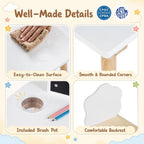 Costzon Weaning Table and Chair Set with Chalkboard | Wooden Kids Table and Chair Set with Brush Pot for Drawing, Learning and Mealtime, Multi Activity Desk for Toddlers