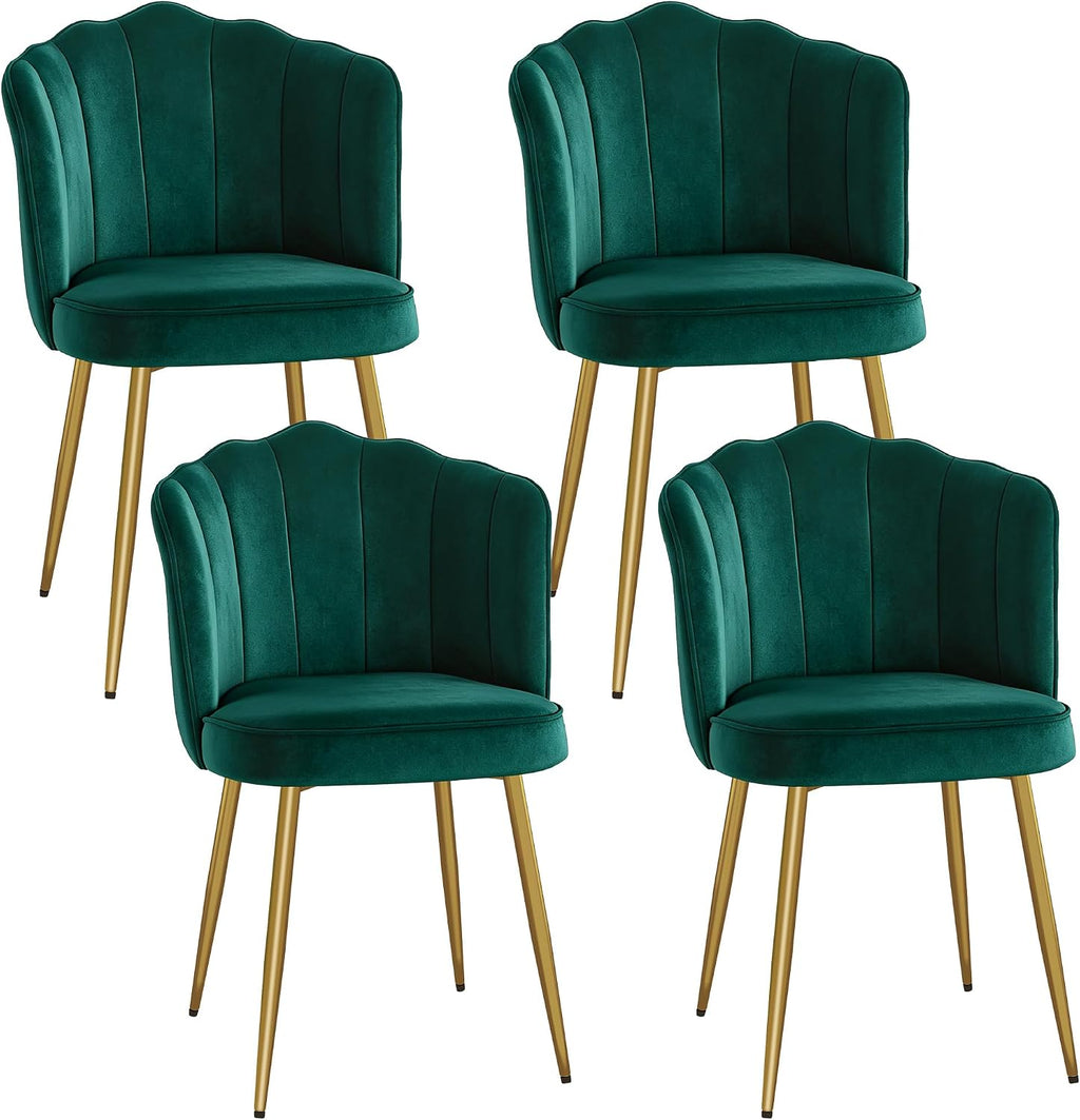 VECELO Velvet Dining Chairs Set of 4, Modern Upholstered Kitchen Chairs with Thick Cushions, Curved Padded Backrest and Metal Legs, for Kitchen, Dining Room, Living Room, Green