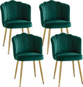 VECELO Velvet Dining Chairs Set of 4, Modern Upholstered Kitchen Chairs with Thick Cushions, Curved Padded Backrest and Metal Legs, for Kitchen, Dining Room, Living Room, Green