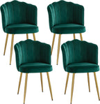 VECELO Velvet Dining Chairs Set of 4, Modern Upholstered Kitchen Chairs with Thick Cushions, Curved Padded Backrest and Metal Legs, for Kitchen, Dining Room, Living Room, Green