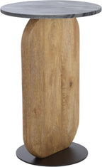 SAFAVIEH Home Collection - Kokhy Side Table, Natural Wood Base with Round Black Marble Top, Drink Table (ACC5504A)