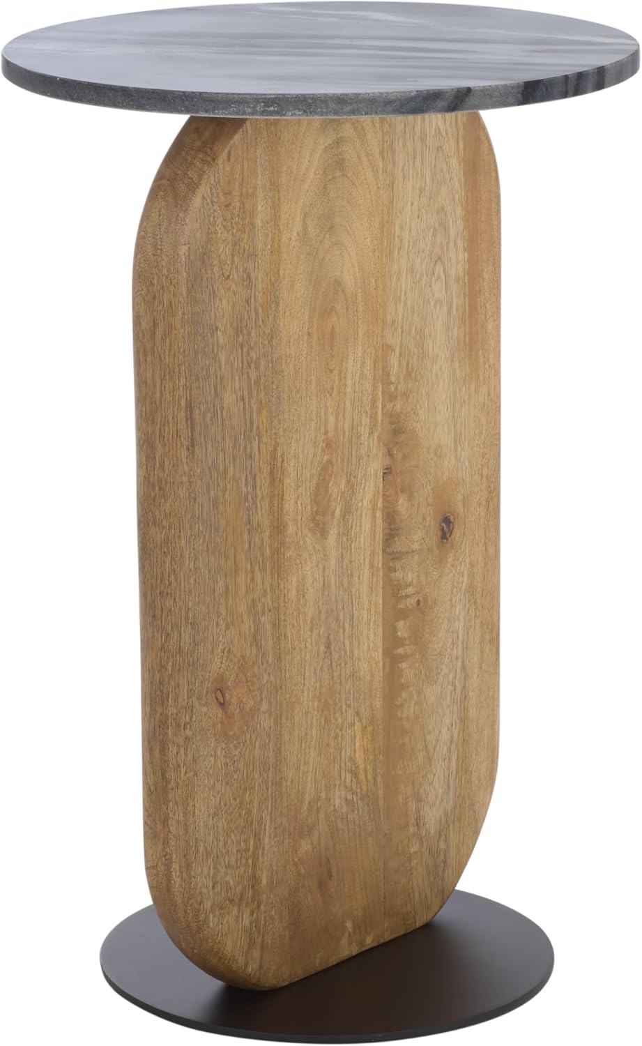 SAFAVIEH Home Collection - Kokhy Side Table, Natural Wood Base with Round Black Marble Top, Drink Table (ACC5504A)