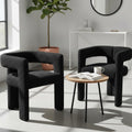 VESCASA Modern Barrel Dining Chairs Set of 2 with Open Back, Upholstered Boucle Accent Kitchen Armchairs with Wood Legs for Dining Room Reception Small Space, Black