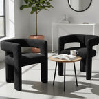 VESCASA Modern Barrel Dining Chairs Set of 2 with Open Back, Upholstered Boucle Accent Kitchen Armchairs with Wood Legs for Dining Room Reception Small Space, Black