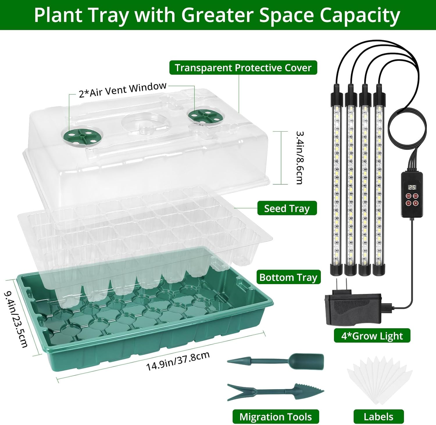 Sondiko Seed Starter Tray with Grow Light, Intelligent Display Digital Controller, 80 Cells Seed Starter Kit with Humidity Dome, Adjustable Brightness Indoor Plants Germination Kit(2 Pack)