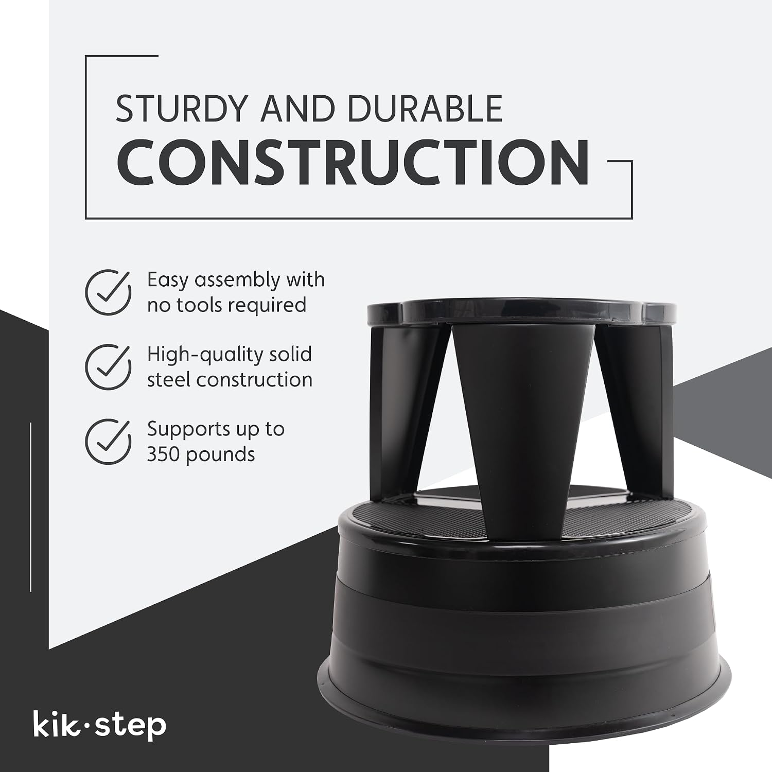 Step Stool with Locking Wheels, Cramer Kik-Step Heavy Duty Rolling Steel Stool, Non-Slip, Holds 350 lbs (Black)