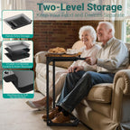 YEASHEIN C Shaped End Table Set of 2 with Cubby, Reinforced Base Small Couch Tables That Slide Under, 27”H C Table for Sofa, TV Tray Table for Eating, Couch Side Table for Small Spaces, Living Room