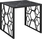 Polay 3pc Stylish Occasional Table Set Marble Print Tempered Glass Top | Features marble print tempered glass tops, metal base with lower shelf for storage. Ideal for modern living room, office