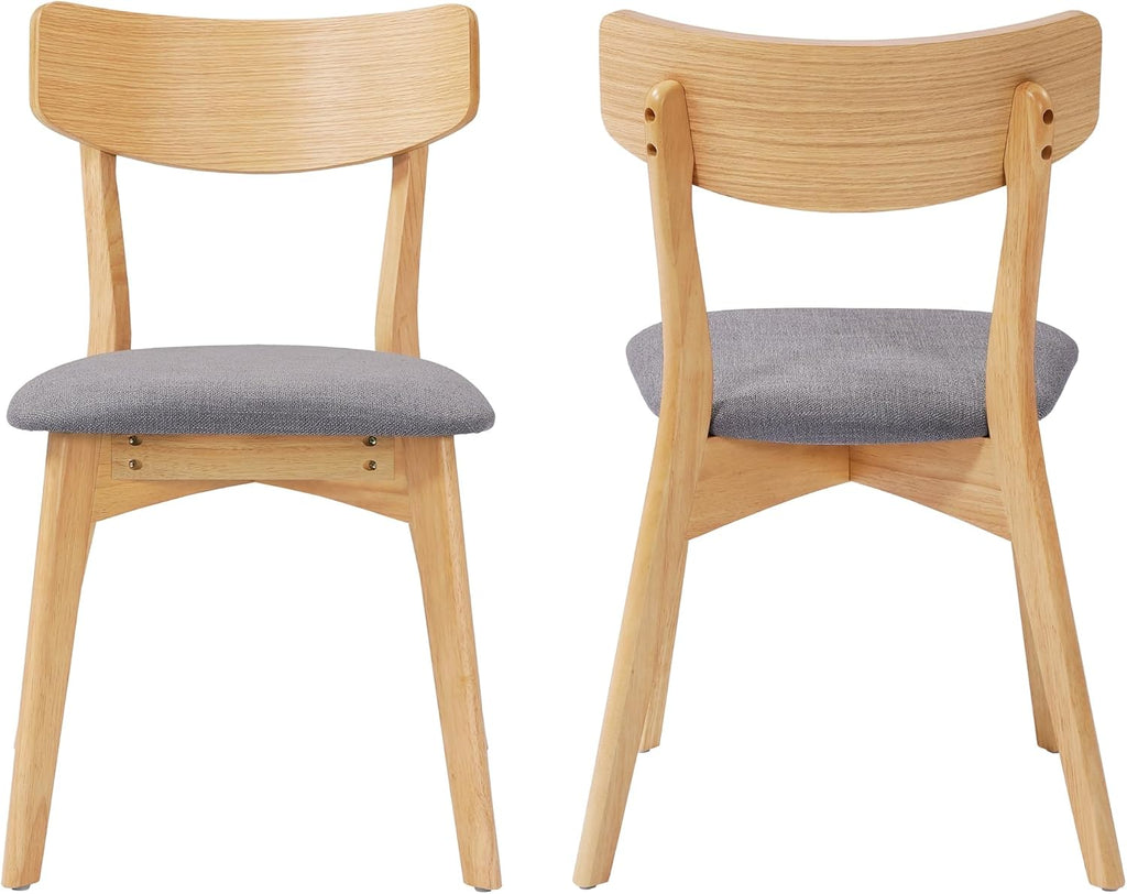 Dining Chairs Set of 2, Dining Room Chairs with Walnut Finished Frame | Kitchen Chairs Set of 2 with Curved Backrest and Wood Legs, Mid Century Modern Upholstered Dining Chairs