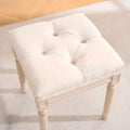 French Style Vanity Stool, Linen Fabric Upholstered Tufted Bathroom Makeup Stool with Brushed Wood Legs, 350lbs Weight Capacity, Foam & Solid Wood Frame, 15.8"x15.8"x17.7" (Beige)