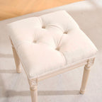 French Style Vanity Stool, Linen Fabric Upholstered Tufted Bathroom Makeup Stool with Brushed Wood Legs, 350lbs Weight Capacity, Foam & Solid Wood Frame, 15.8"x15.8"x17.7" (Beige)