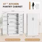 Shintenchi Kitchen Pantry Cabinet,5 - Layer Storage Cupboard with Adjustable Shelves for Organizing and Storing Food Items,47'' Versatile Buffet Sideboard for Kitchen, Bathroom and Laundry,White