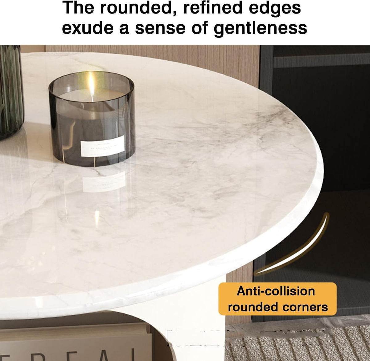 Bedside/Sofa Side Table – Micro-crystalline Stone Small Round Table for Living Room (Corner Table)