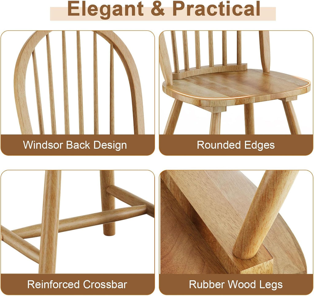 18" Oak Dining Chairs Set of 2, Wood Windsor Chair with Spindle Back for Country Farmhouse Kitchen Island