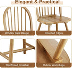 18" Oak Dining Chairs Set of 2, Wood Windsor Chair with Spindle Back for Country Farmhouse Kitchen Island