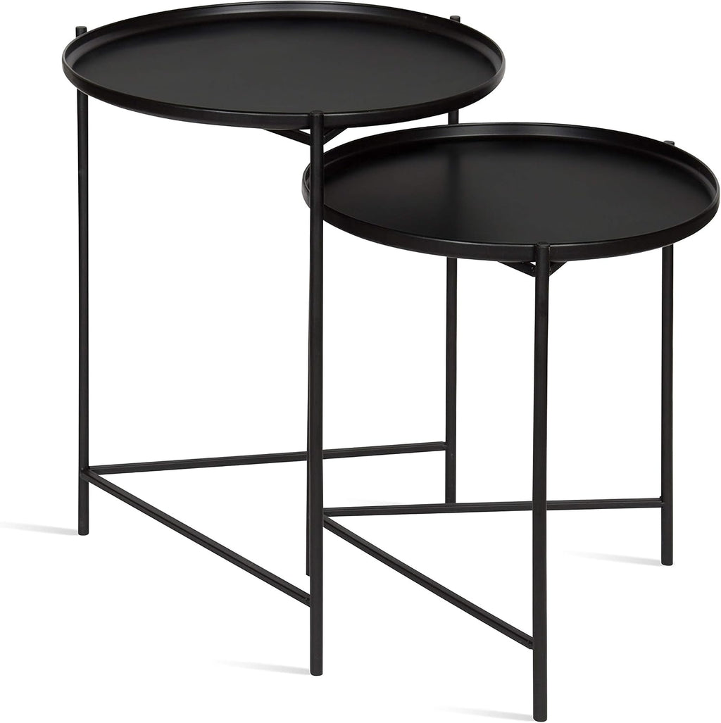 Kate and Laurel Ulani Set of 2 Nested Round Metal End Tables, Black