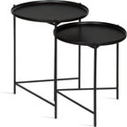 Kate and Laurel Ulani Set of 2 Nested Round Metal End Tables, Black