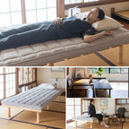 EMOOR Japanese Futon Mattress & Wood Slatted Bed Set Machi-OSMOS Twin (Earth-Natural), Solid Pine 3-Heights Adjustable Easy-Assemble Japanese Sleeping Bed Tatami Mat