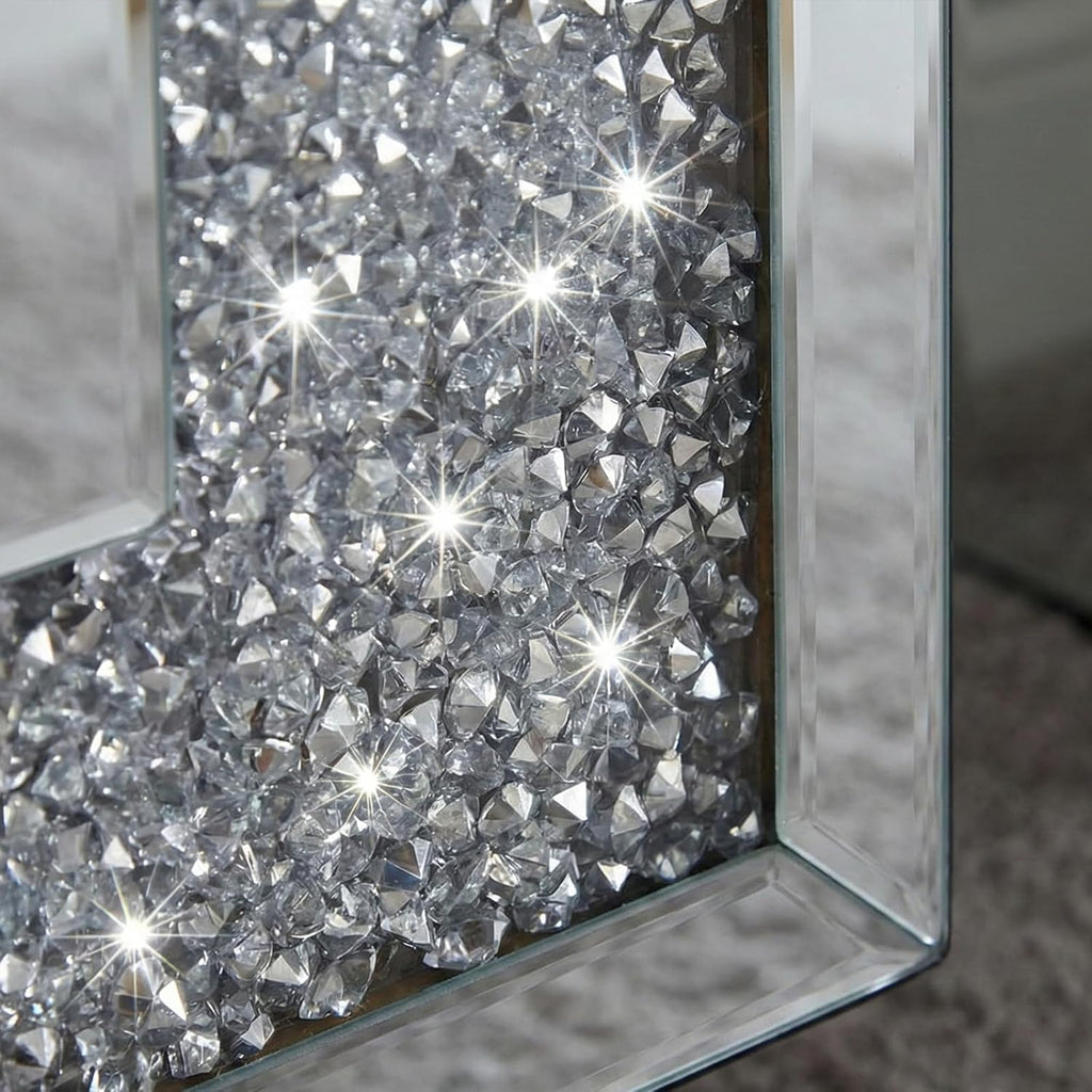 Crushed Diamond Side Table, Mirrored Accent End Table & Sofa Table for Living Room, Luxury Bling Crystal Nightstand, Fully Assembled Drop-Tested Packaging for Bedroom, Entryway
