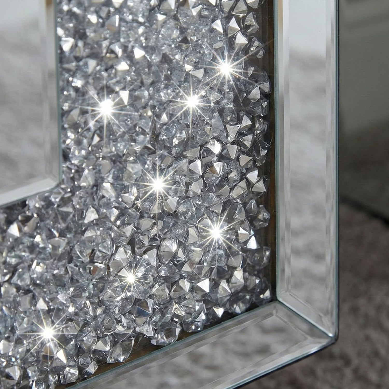 Crushed Diamond Side Table, Mirrored Accent End Table & Sofa Table for Living Room, Luxury Bling Crystal Nightstand, Fully Assembled Drop-Tested Packaging for Bedroom, Entryway