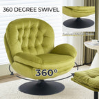 Velvet Swivel Accent Chair with Ottoman Set,Modern Tufted Armchair with Footrest for Living room,Reading TV Chair for adult,Comfy Chaise Lounge Chairs with 360 Degree Swiveling for bedroom,Olive Green