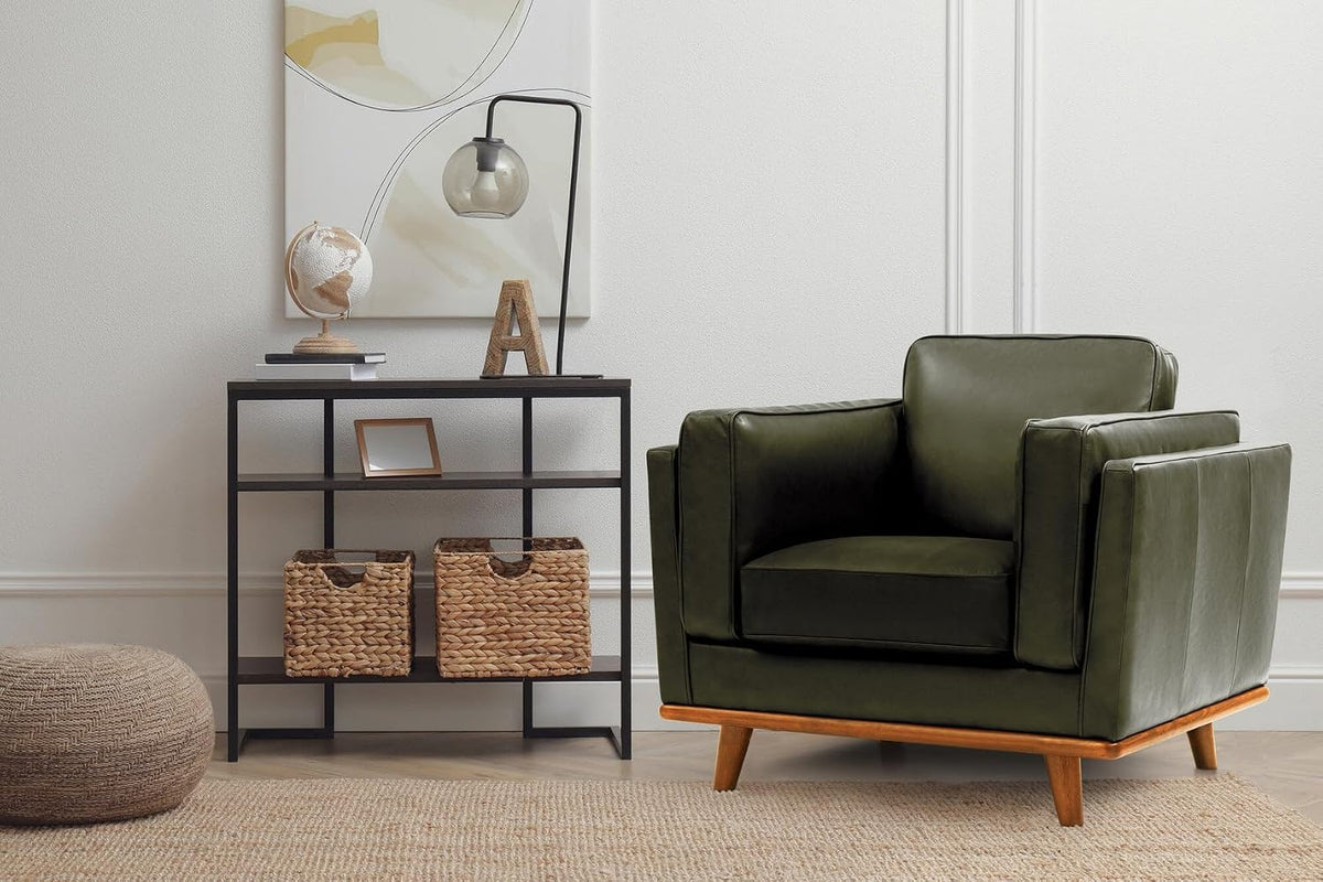 Valencia Artisan Full Leather Accent Chair 41.5” | Pure Full Italian Nappa Leather Chair, Solid Wood Accent, Ultimate Comfort, Dark Green