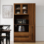 70.87" Kitchen Pantry Cabinet with Microwave Stand, Multi-Tier Pull-Out Storage Shelf, 4-Tier Side Shelf & Glass Door, Freestanding Food Hutch Buffet Sideboard for Dining Room, Walnut