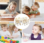 Kids Table and Chair Set - Height Adjustable Toddler Table and Chair Set with 6 Seats Non-Slip Legs,Children Multi-Activity Table for Ages 2-8 Graffiti Desktop,Family Learning Daily Use