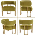 Modern Barrel Accent Chair, Living Room Side Chair with Golden Metal Legs, Soft Velvet Reading Armchair for Bedroom, Upholstered Club Chair for Reception Room/Lounge/Office, Olive