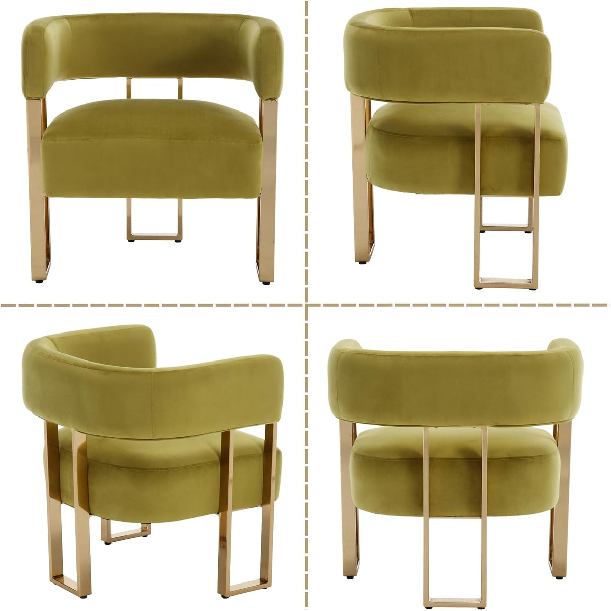 Modern Barrel Accent Chair, Living Room Side Chair with Golden Metal Legs, Soft Velvet Reading Armchair for Bedroom, Upholstered Club Chair for Reception Room/Lounge/Office, Olive