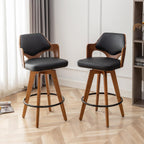 MEKLIBA Swivel Bar Stools Set of 2,30 Inch Bar Height Bar Stools,Upholstered Bar Chair with Bamboo Legs,Low Back Bar Stool for Kitchen Island (Black-PU)