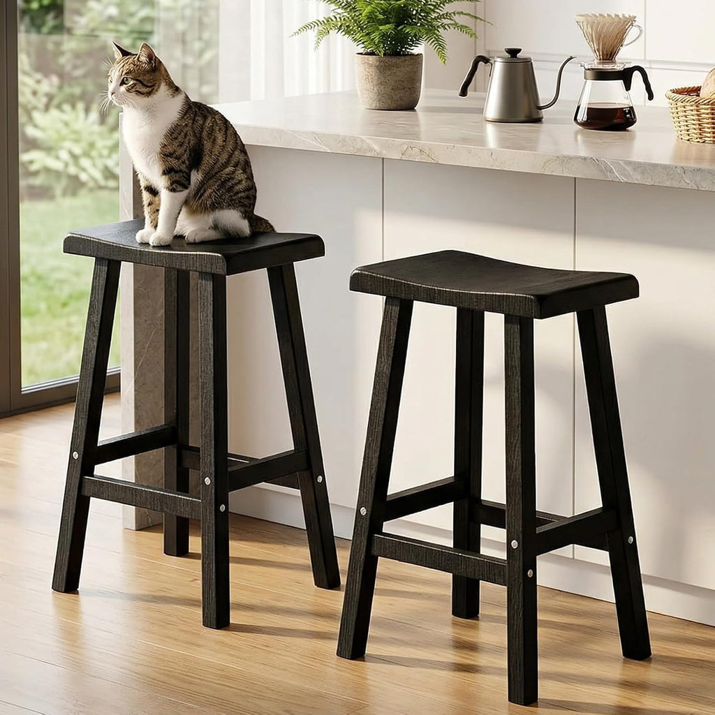 EFU Outdoor Bar Stools Set of 2,All-Weather Patio Stools & Bar Chairs, Heavy Duty Resin Saddle Stool with Protective Foot Pads,Waterproof 29 Inch Stool with Footrest for Deck,Balcony and Yard (Black)