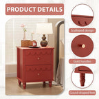 Anbuy Red Nightstand with Petal Pattern, Modern Night Stand with 2 Drawers for Bedroom, Side End Table Scalloped Bedside Night Tables with Solid Wood Legs