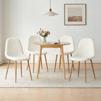 Small Dining Table Set for 4, Modern Round Dining Table with 4 Teddy Fleece Dining Chairs in Metal Legs, Easy Assembly for Compact Spaces - White