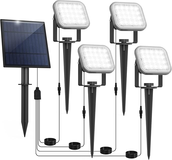 Solar Spot Lights Outdoor, 20 LED IP65 Waterproof Landscape Lighting, Dusk-to-Dawn 6000K Cold White Solar Outdoor Lights for Yard Garden Driveway Porch Walkway, 4-in-1