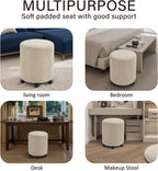 Get Set Style Ottoman with Wheels, Rolling Vanity Stool for Makeup, Upholstered Vanity Rolling Chair Footrest Round Ottoman Foot Stool for Living Room, Bedroom Creamy