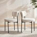 White Boucle Dining Chairs Set of 4, Modern Dining Room Chair with Larger Curved Backrest & Sturdy Metal Legs, Sturdy Construction Round Upholstered Dining Chairs for Kitchen, Living Room