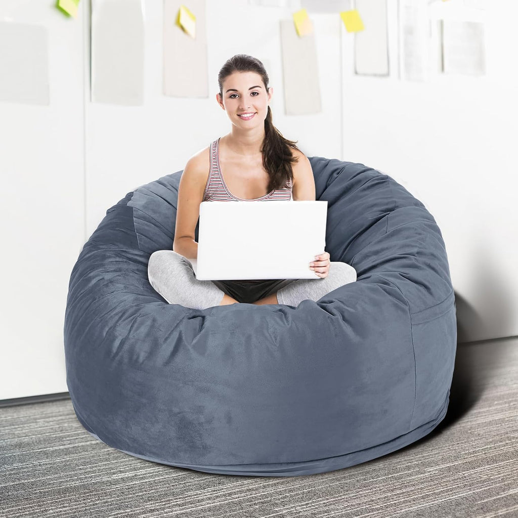 3 Feet Bean Bag Chair, Memory Foam Filled, Removable Cover, Bean Bag Chairs for Adults and Teens, Grey